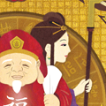 龍の絵・風水開運の灯り絵『三面大黒天』
